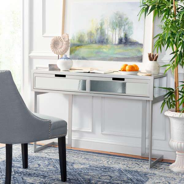 Safavieh Enzo 2 Drawer Mirrored Desk - Silver | Desks | Modishstore - 4