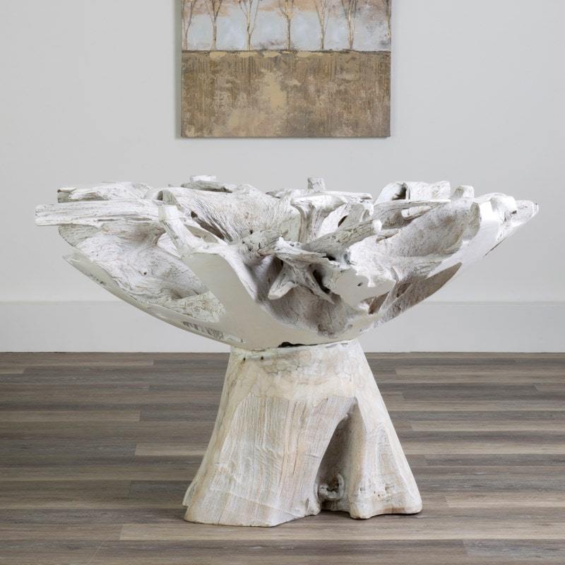 Natura Plantation Teakwood 47" Dining Table W/O Glass top in White by Jeffan | Dining Tables | Modishstore