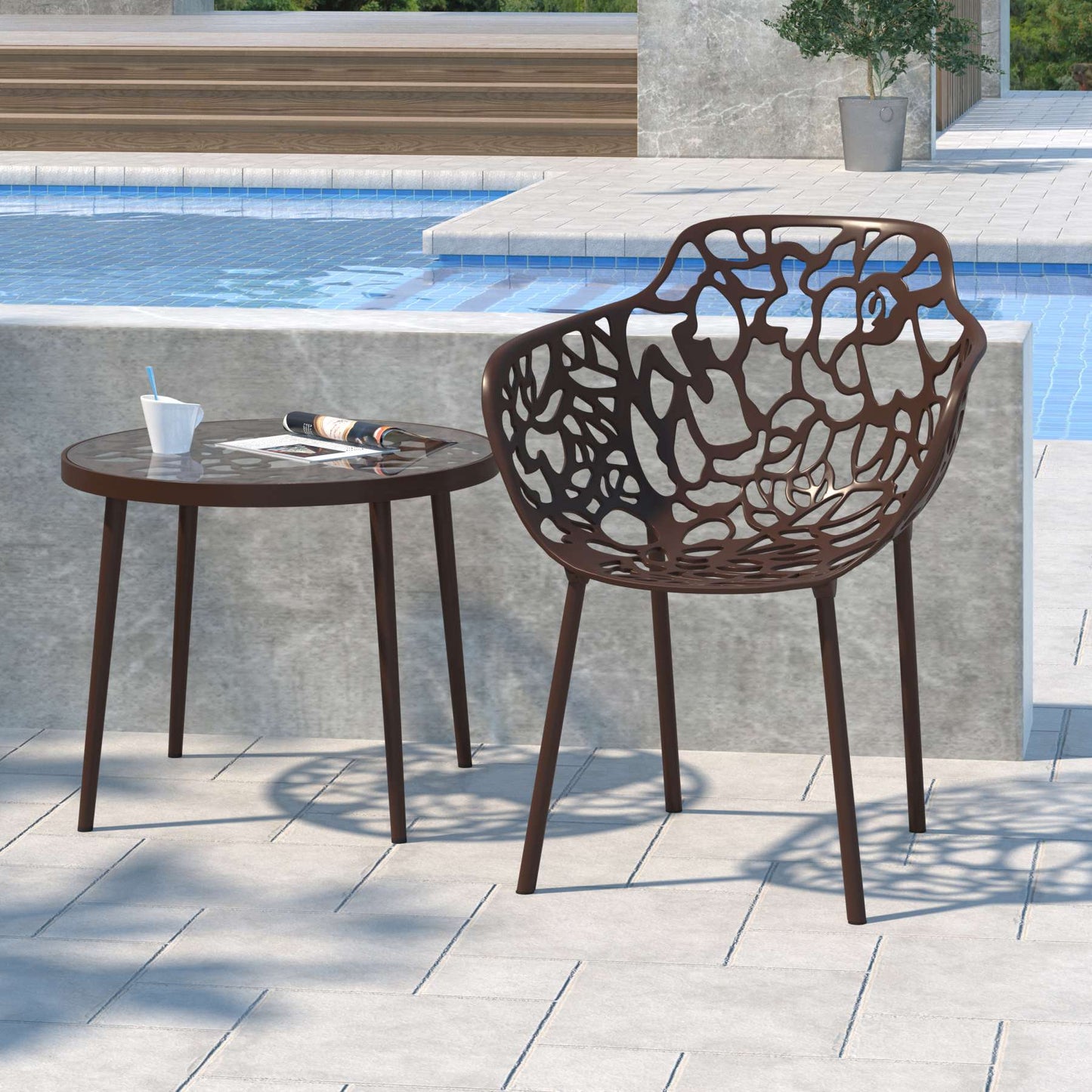 LeisureMod Devon Tree Design Glass Top Aluminum Base Indoor Outdoor End Table | Outdoor Tables | Modishstore - 16