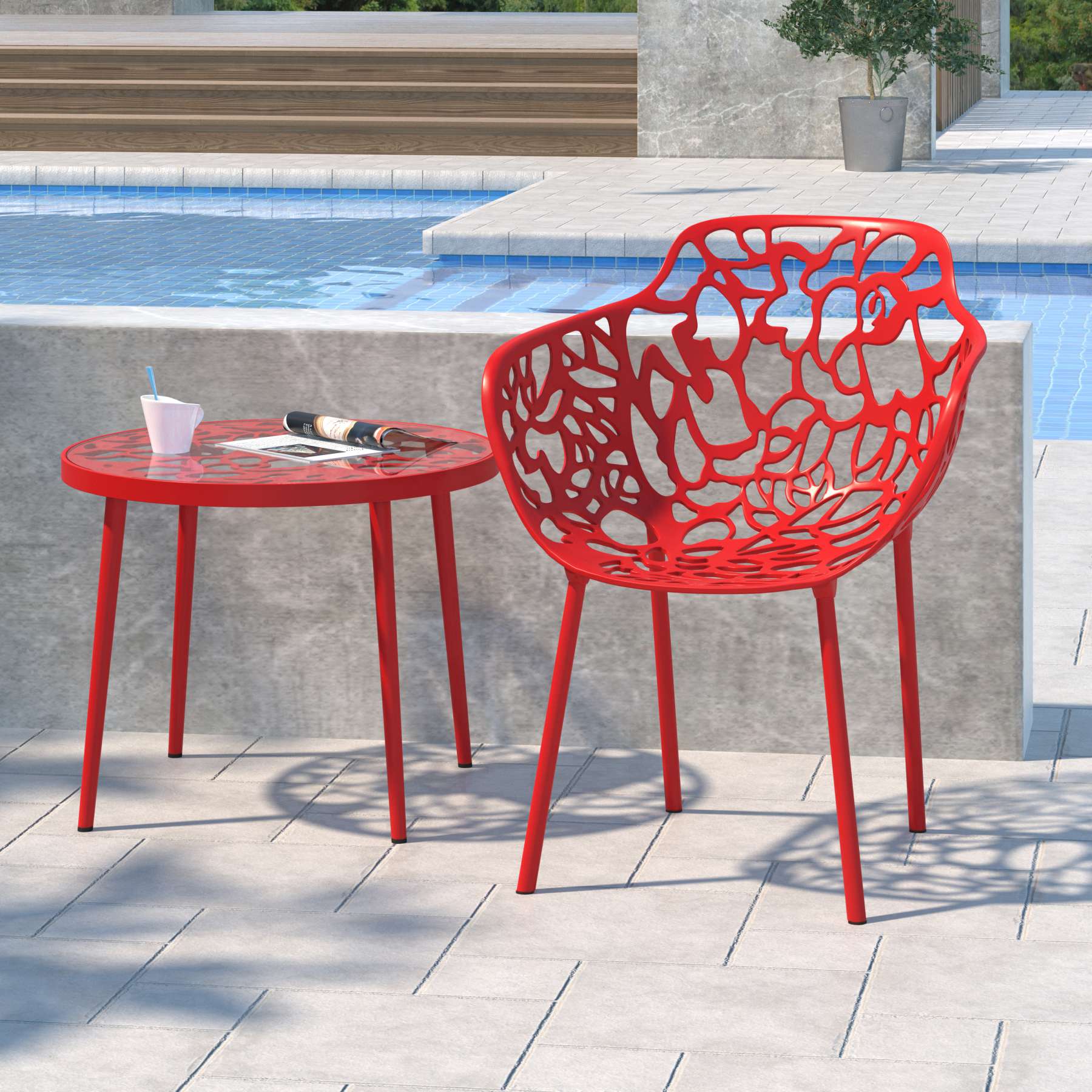 LeisureMod Devon Tree Design Glass Top Aluminum Base Indoor Outdoor End Table | Outdoor Tables | Modishstore - 24