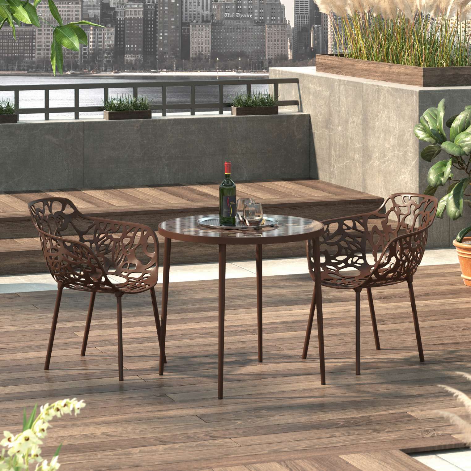 LeisureMod Devon Tree Design Glass Top Aluminum Base Indoor Outdoor Bistro Dining Table | Dining Tables | Modishstore - 8
