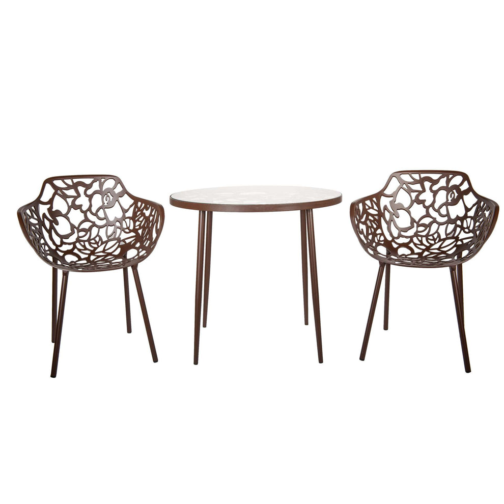 LeisureMod Devon Tree Design Glass Top Aluminum Base Indoor Outdoor Bistro Dining Table | Dining Tables | Modishstore - 3