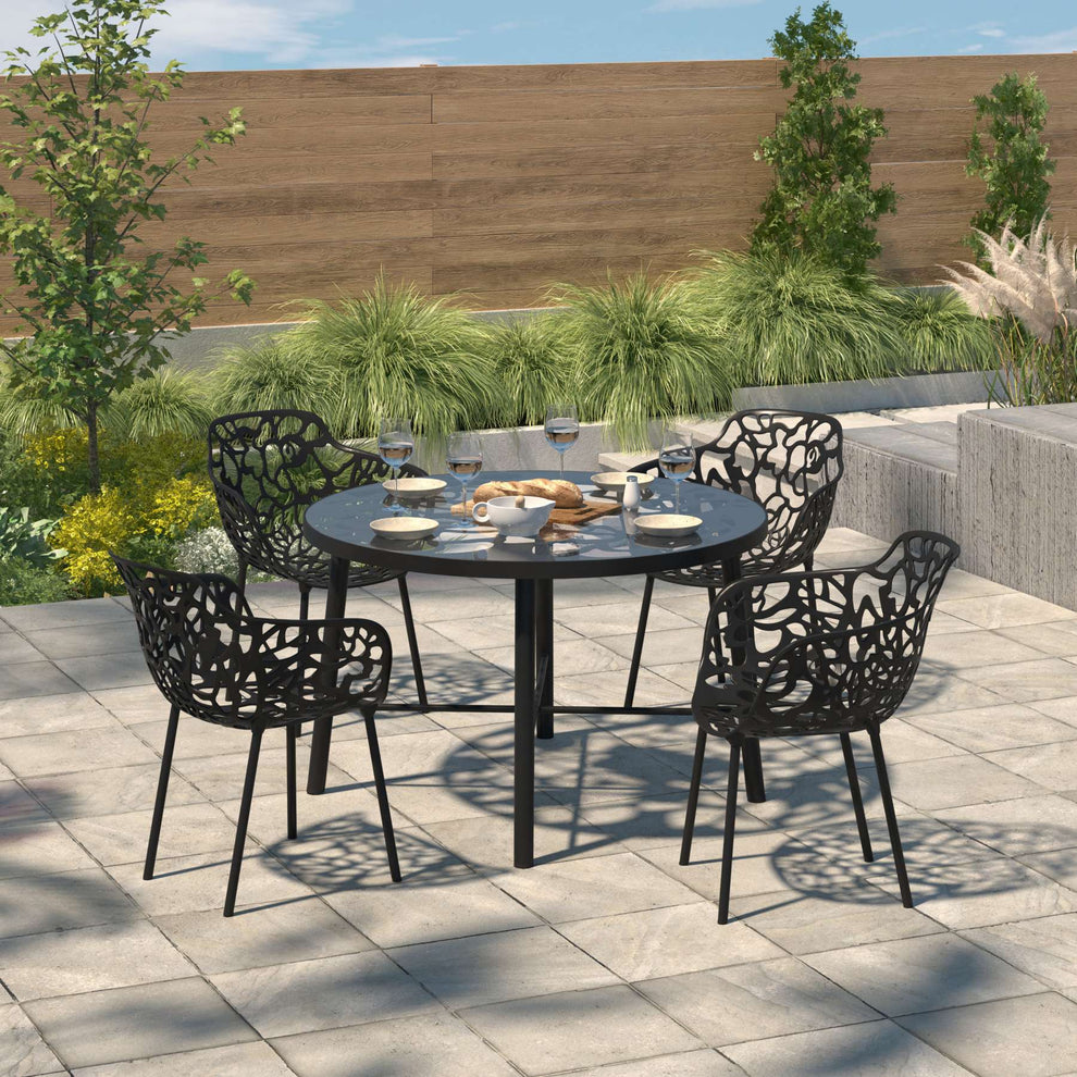 LeisureMod Devon Tree Design Glass Top Aluminum Base Indoor Outdoor Dining Table | Dining Tables | Modishstore - 3
