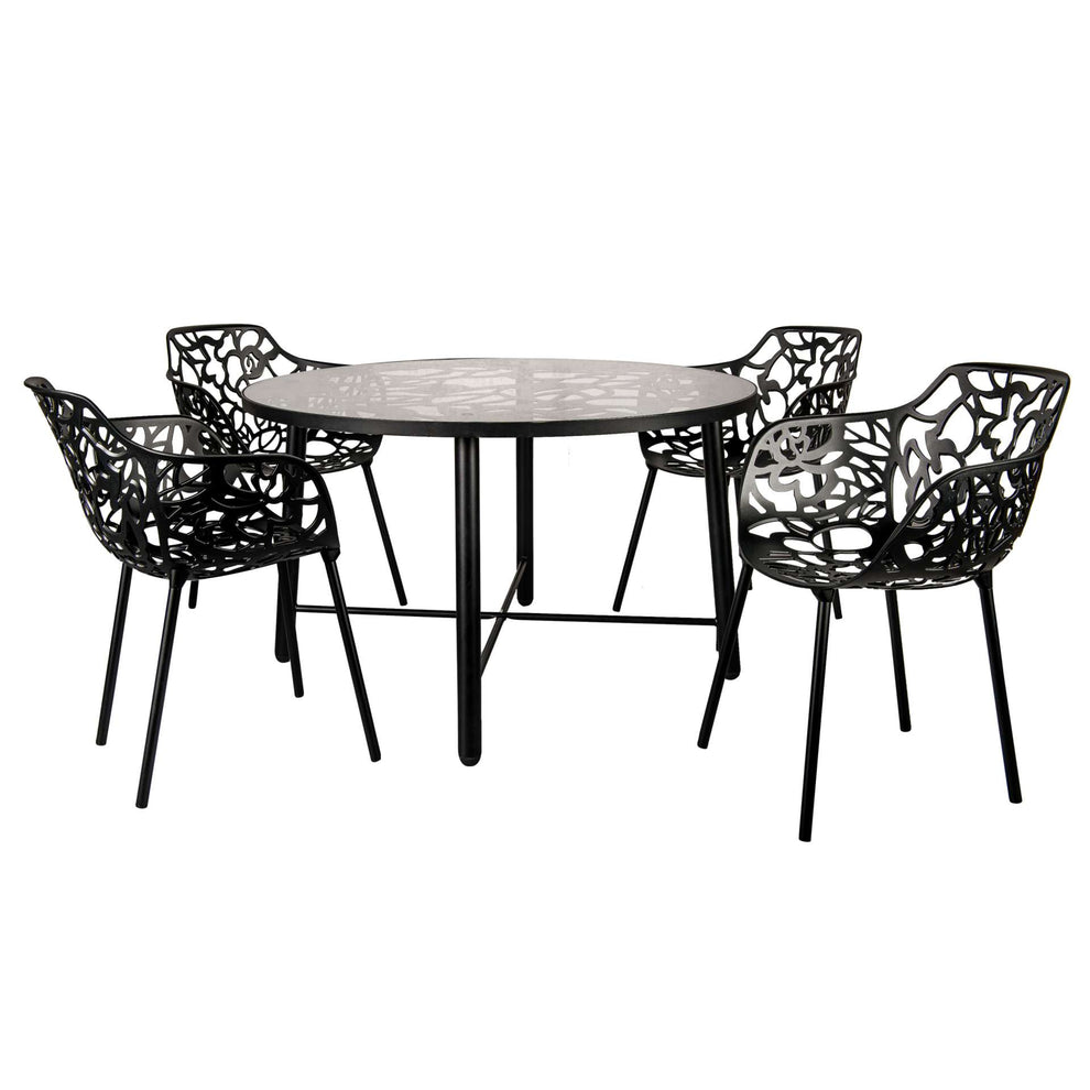 LeisureMod Devon Tree Design Glass Top Aluminum Base Indoor Outdoor Dining Table | Dining Tables | Modishstore - 2