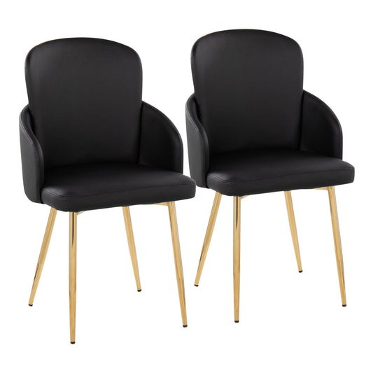 Dahlia Contemporary Dining Chair in Gold Metal and Black Faux Leather with Chrome Accent By LumiSource - Set of 2 | Dining Chairs | Modishstore