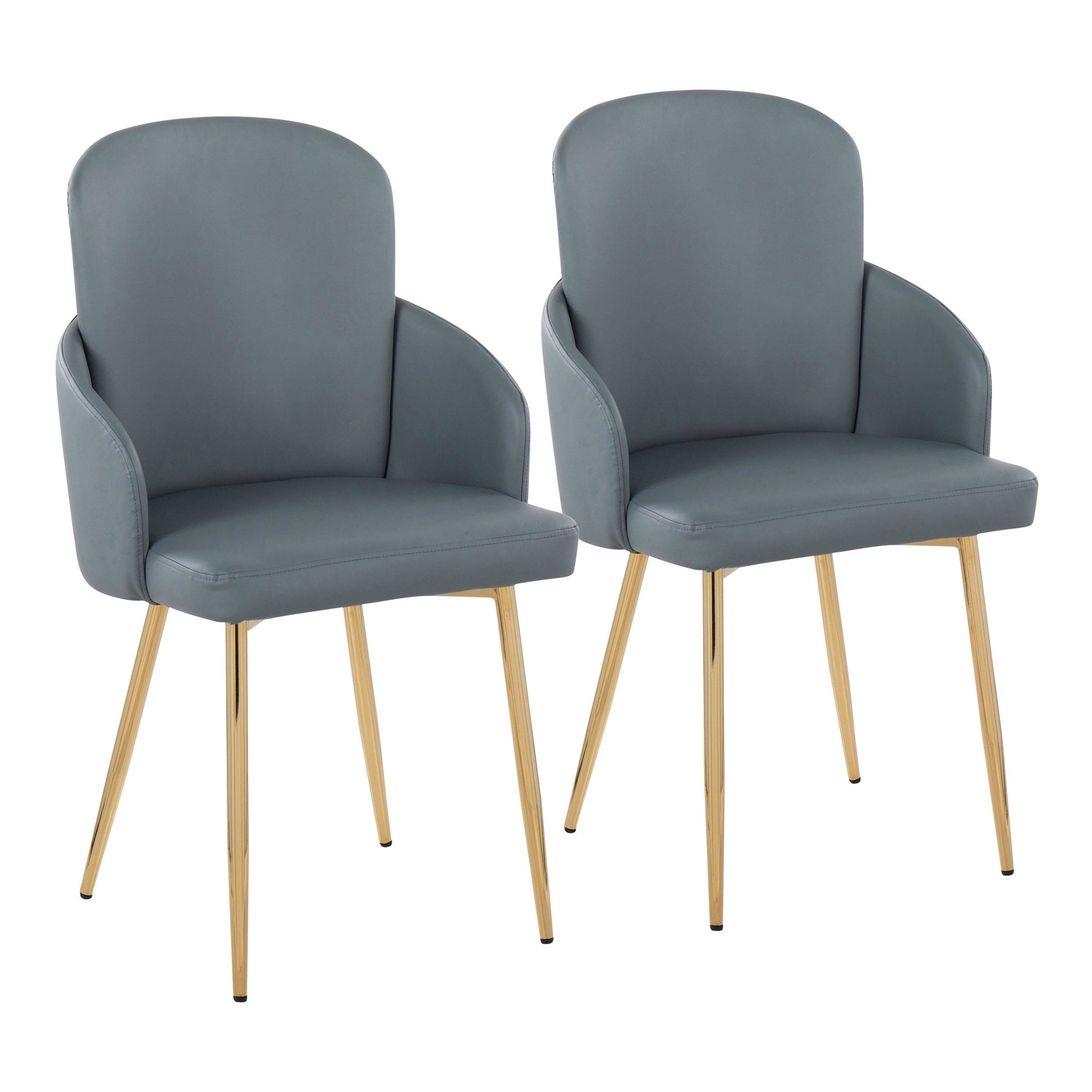 Dahlia Contemporary Dining Chair in Gold Metal and Grey Faux Leather with Chrome Accent By LumiSource - Set of 2 | Dining Chairs | Modishstore