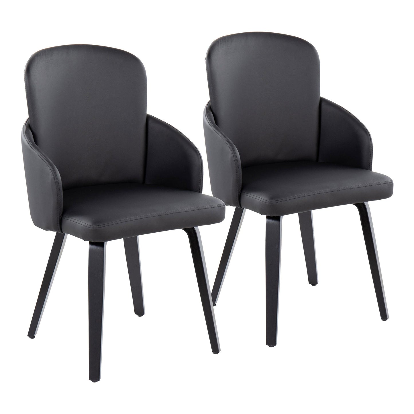 Dahlia Contemporary Dining Chair in Black Wood and Black Faux Leather with Chrome Accent By LumiSource - Set of 2 | Dining Chairs | Modishstore