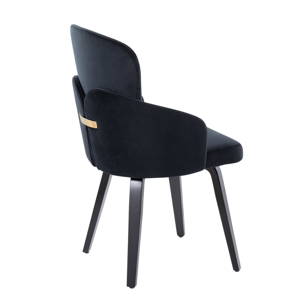Dahlia Contemporary Dining Chair in Black Wood and Black Velvet with Gold Accent By LumiSource - Set of 2 | Dining Chairs | Modishstore - 7