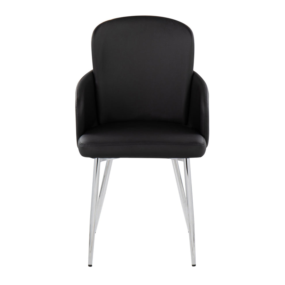 Dahlia Contemporary Dining Chair in Chrome Metal and Black Faux Leather with Chrome Accent By LumiSource - Set of 2 | Dining Chairs | Modishstore - 2