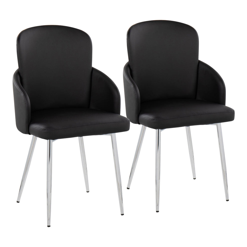 Dahlia Contemporary Dining Chair in Chrome Metal and Black Faux Leather with Chrome Accent By LumiSource - Set of 2 | Dining Chairs | Modishstore