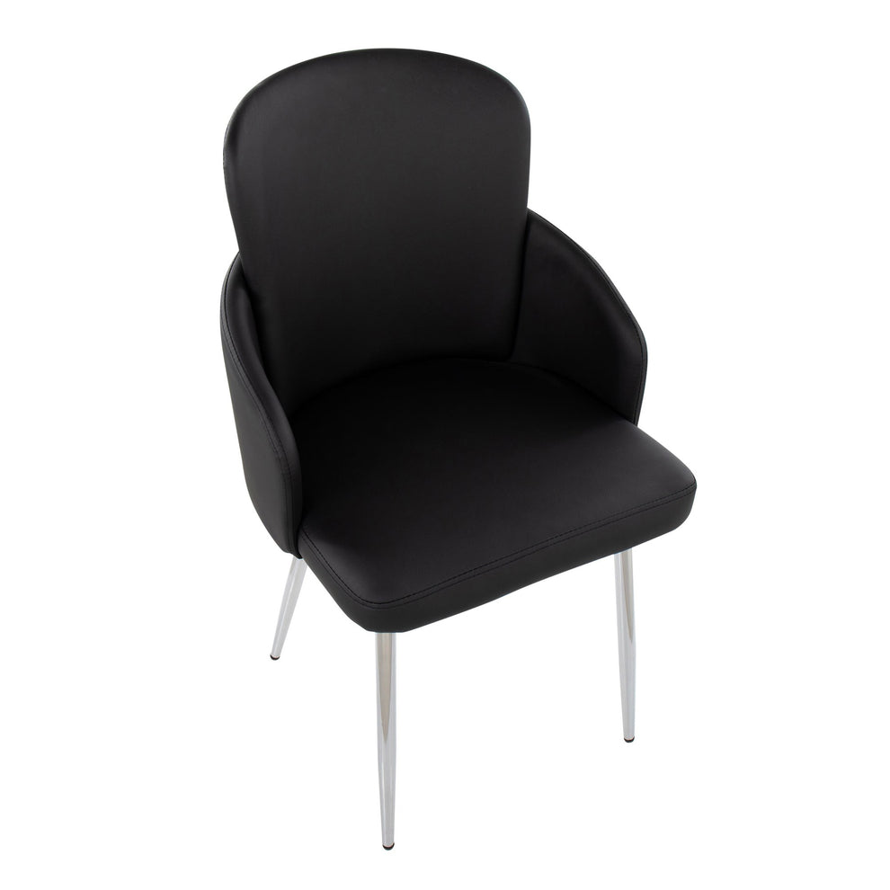 Dahlia Contemporary Dining Chair in Chrome Metal and Black Faux Leather with Chrome Accent By LumiSource - Set of 2 | Dining Chairs | Modishstore - 3