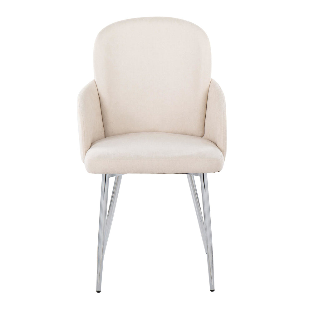 Dahlia Contemporary Dining Chair in Chrome Metal and Cream Fabric with Chrome Accent By LumiSource - Set of 2 | Dining Chairs | Modishstore - 2