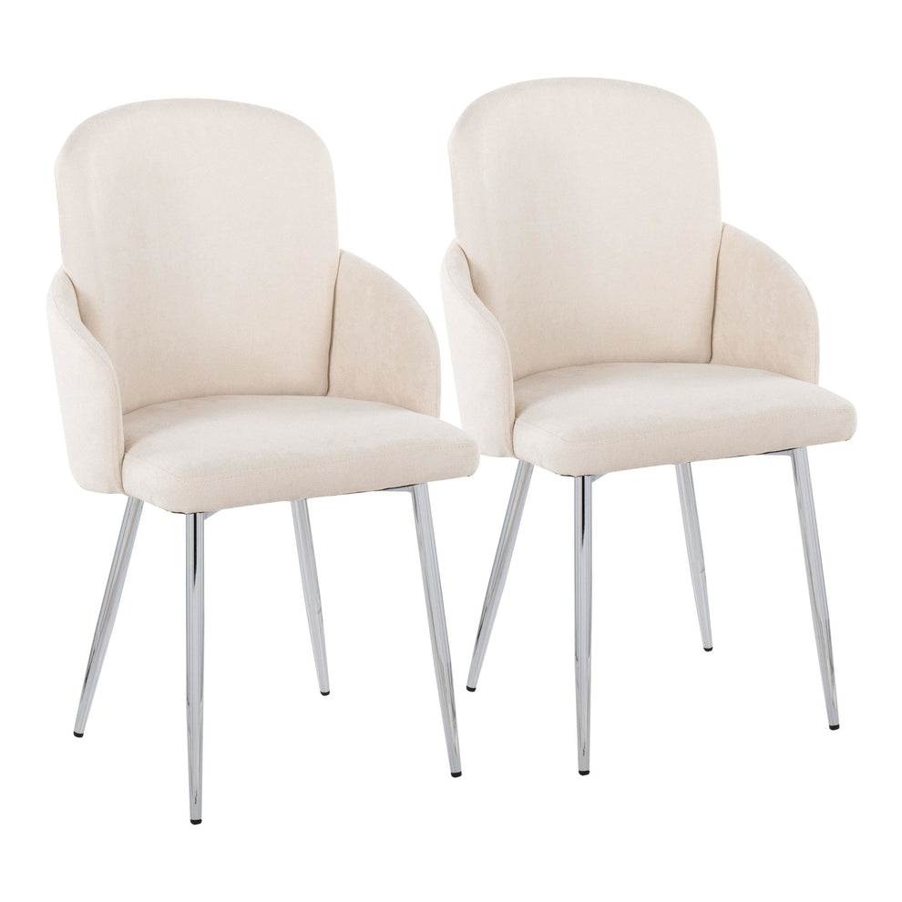 Dahlia Contemporary Dining Chair in Chrome Metal and Cream Fabric with Chrome Accent By LumiSource - Set of 2 | Dining Chairs | Modishstore