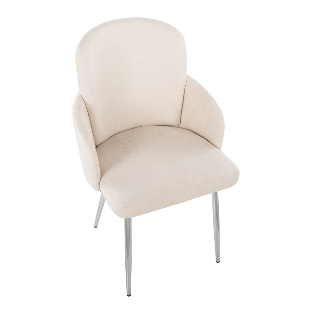 Dahlia Contemporary Dining Chair in Chrome Metal and Cream Fabric with Chrome Accent By LumiSource - Set of 2 | Dining Chairs | Modishstore - 3