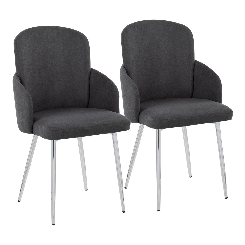 Dahlia Contemporary Dining Chair in Chrome Metal and Cream Fabric with Chrome Accent By LumiSource - Set of 2 | Dining Chairs | Modishstore - 9