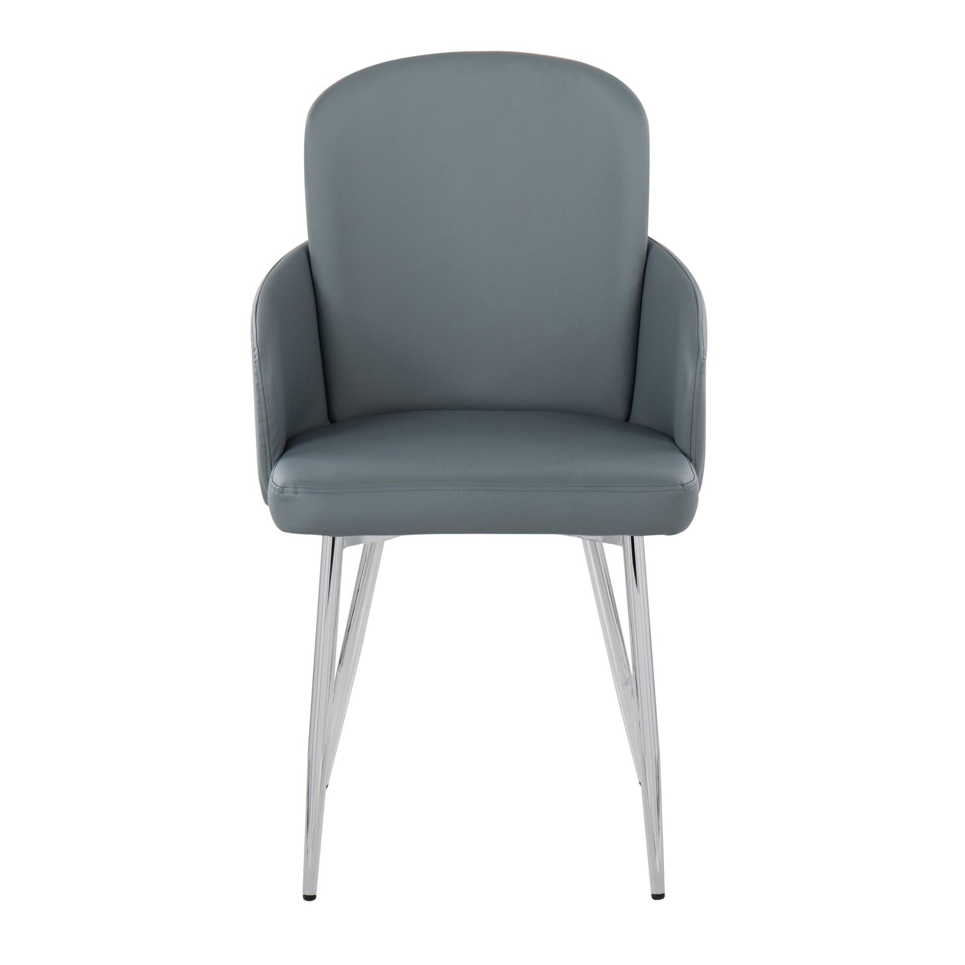 Dahlia Contemporary Dining Chair in Chrome Metal and Grey Fabric with Chrome Accent By LumiSource - Set of 2 | Dining Chairs | Modishstore - 2