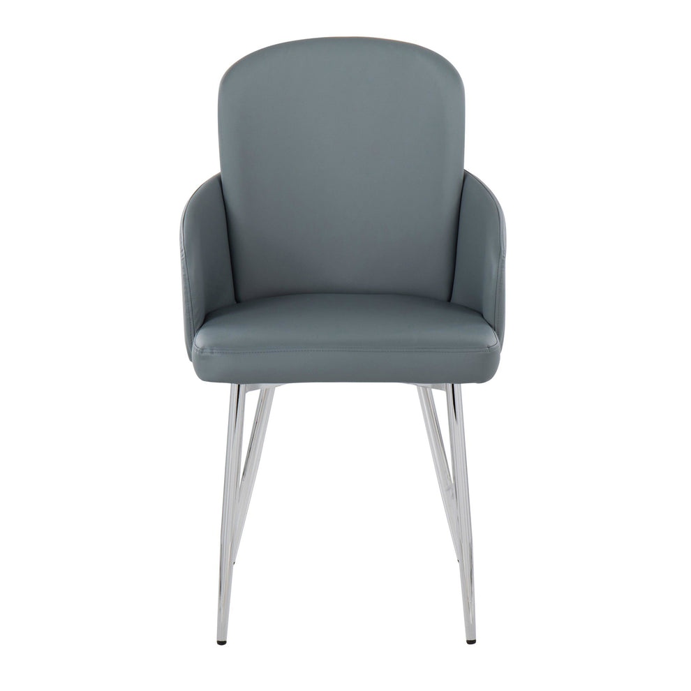 Dahlia Contemporary Dining Chair in Chrome Metal and Grey Fabric with Chrome Accent By LumiSource - Set of 2 | Dining Chairs | Modishstore - 2