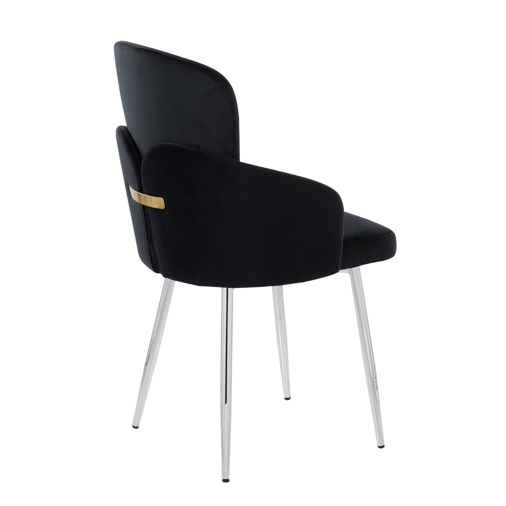 Dahlia Contemporary Dining Chair in Chrome Metal and Black Velvet with Gold Accent By LumiSource - Set of 2 | Dining Chairs | Modishstore - 7