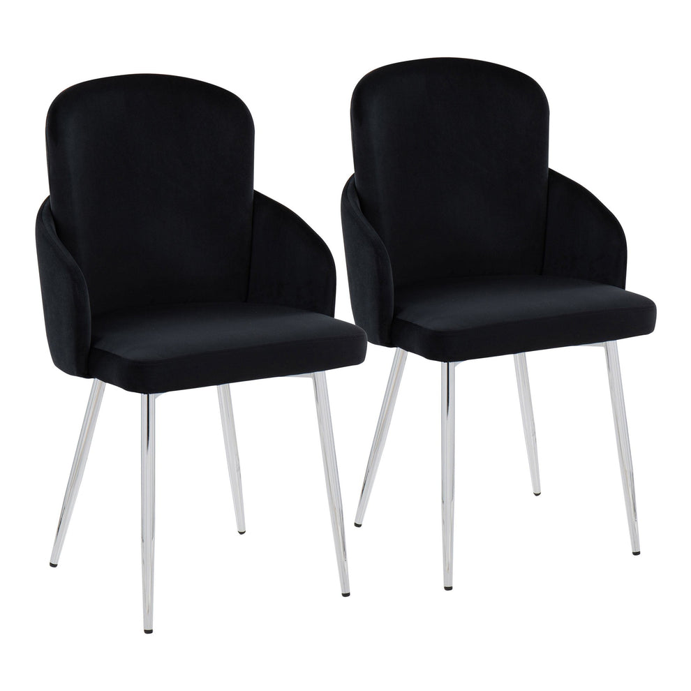 Dahlia Contemporary Dining Chair in Chrome Metal and Black Velvet with Gold Accent By LumiSource - Set of 2 | Dining Chairs | Modishstore