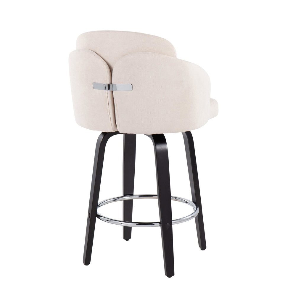 Dahlia Contemporary Counter Stool in Black Wood and Cream Fabric with Round Chrome Footrest By LumiSource - Set of 2 | Counter Stools | Modishstore - 7