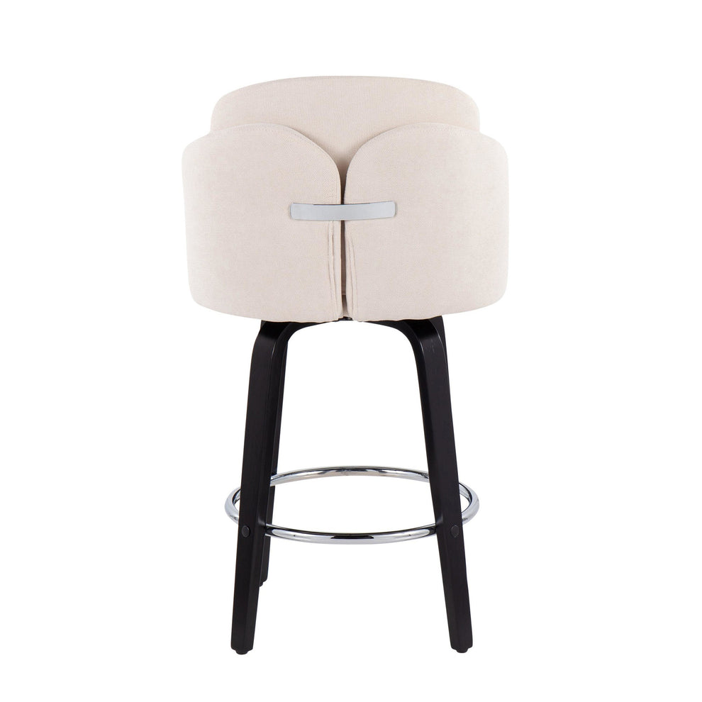 Dahlia Contemporary Counter Stool in Black Wood and Cream Fabric with Round Chrome Footrest By LumiSource - Set of 2 | Counter Stools | Modishstore - 8