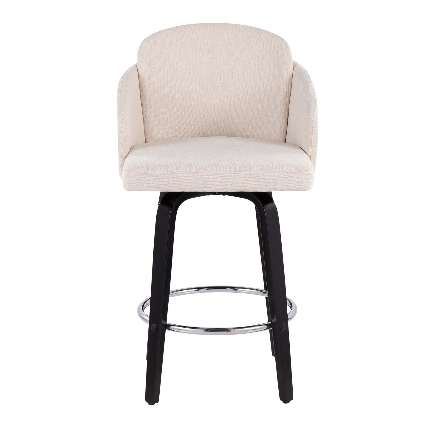 Dahlia Contemporary Counter Stool in Black Wood and Cream Fabric with Round Chrome Footrest By LumiSource - Set of 2 | Counter Stools | Modishstore - 2