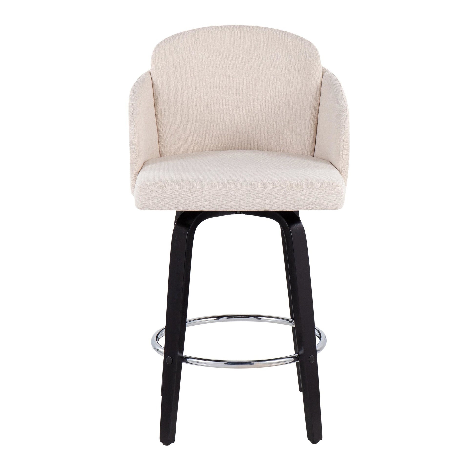 Dahlia Contemporary Counter Stool in Black Wood and Cream Fabric with Round Chrome Footrest By LumiSource - Set of 2 | Counter Stools | Modishstore - 2