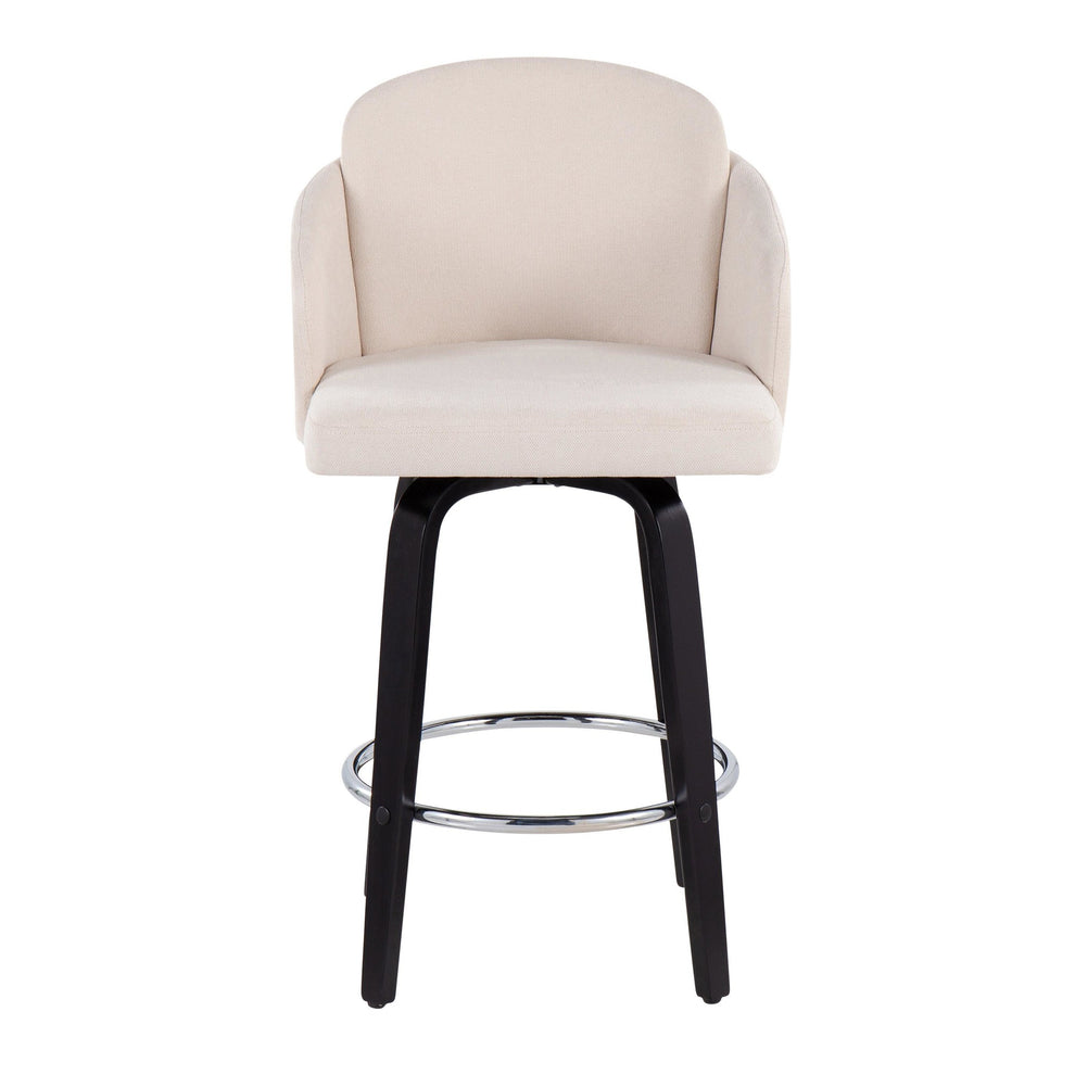 Dahlia Contemporary Counter Stool in Black Wood and Cream Fabric with Round Chrome Footrest By LumiSource - Set of 2 | Counter Stools | Modishstore - 2