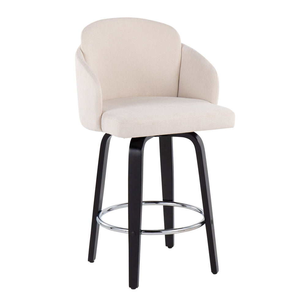 Dahlia Contemporary Counter Stool in Black Wood and Cream Fabric with Round Chrome Footrest By LumiSource - Set of 2 | Counter Stools | Modishstore - 5