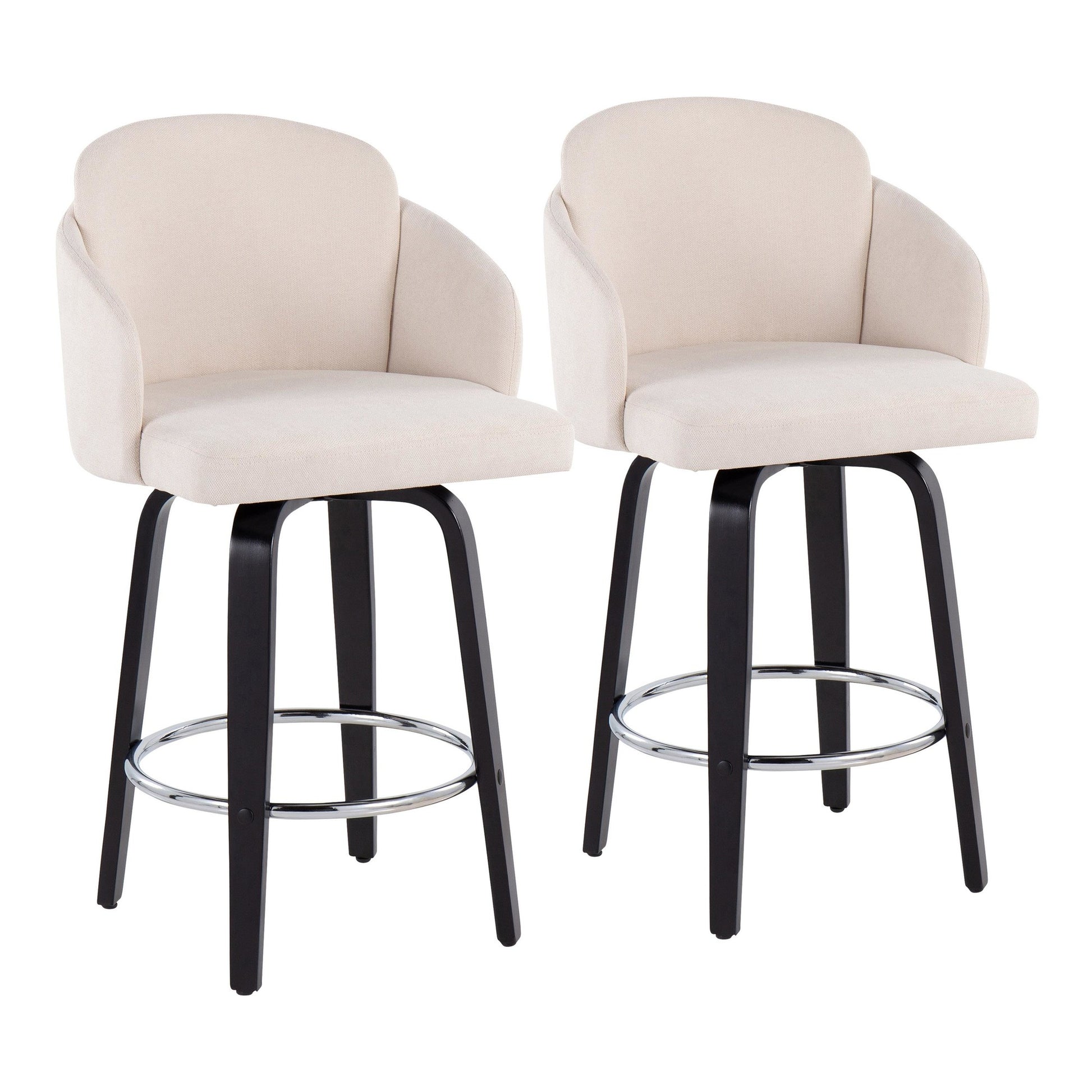 Dahlia Contemporary Counter Stool in Black Wood and Cream Fabric with Round Chrome Footrest By LumiSource - Set of 2 | Counter Stools | Modishstore
