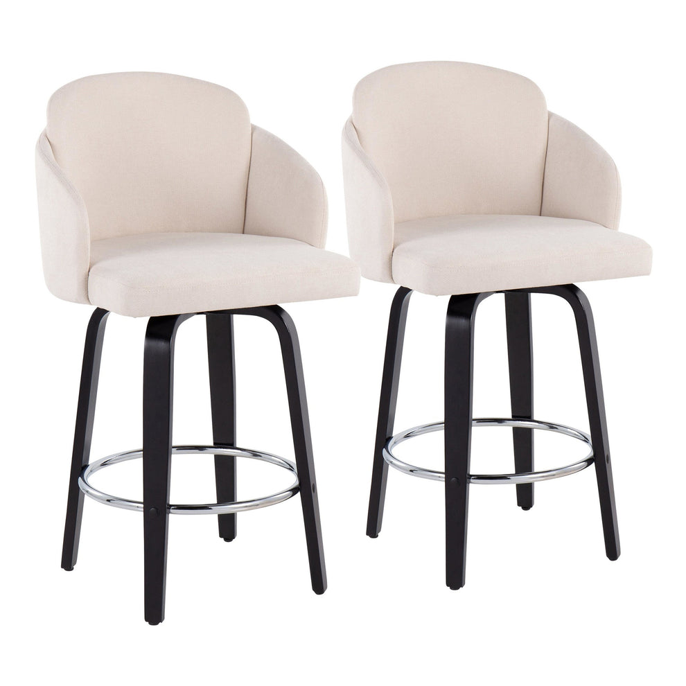 Dahlia Contemporary Counter Stool in Black Wood and Cream Fabric with Round Chrome Footrest By LumiSource - Set of 2 | Counter Stools | Modishstore