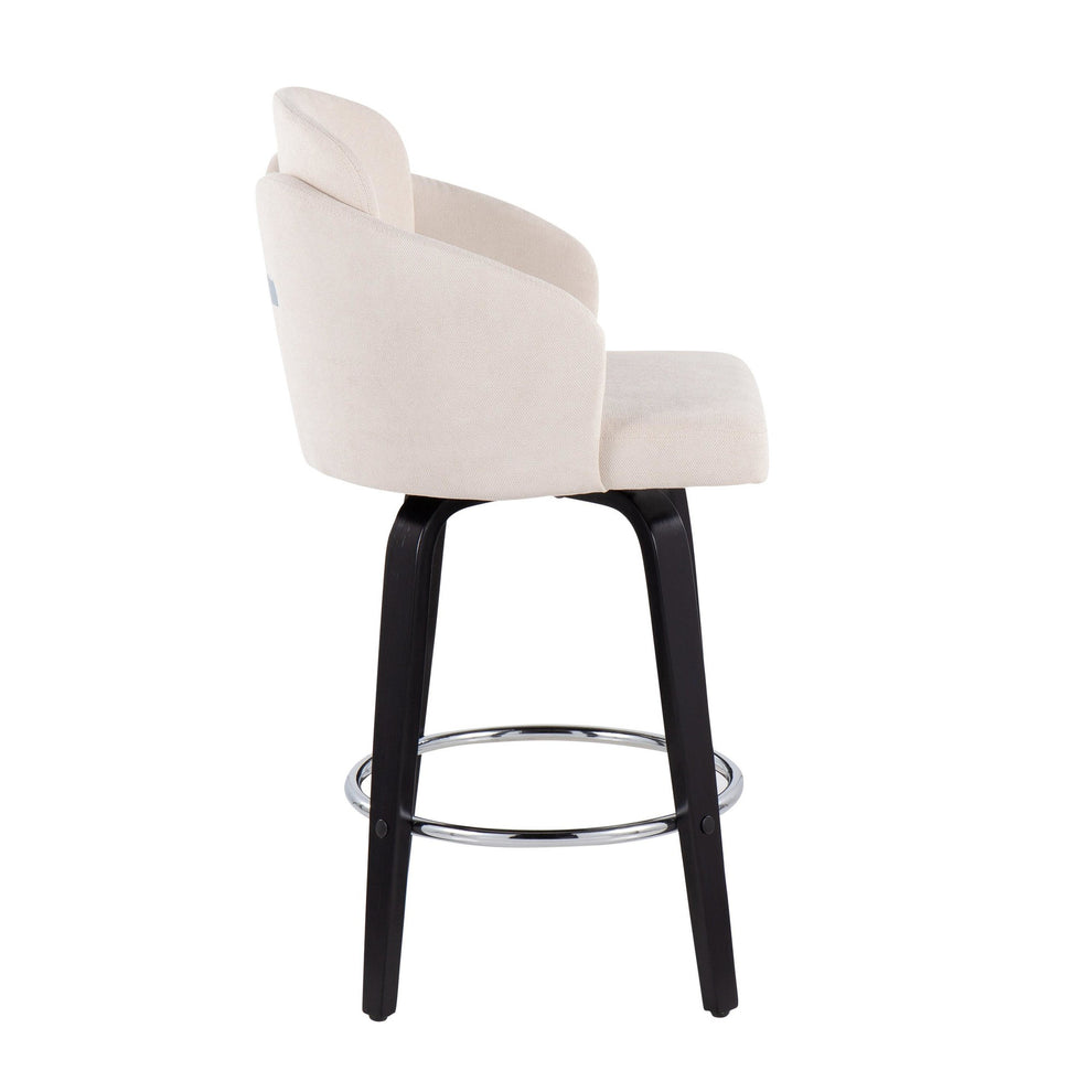 Dahlia Contemporary Counter Stool in Black Wood and Cream Fabric with Round Chrome Footrest By LumiSource - Set of 2 | Counter Stools | Modishstore - 6