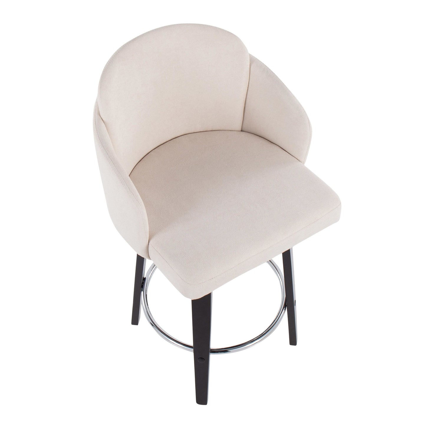 Dahlia Contemporary Counter Stool in Black Wood and Cream Fabric with Round Chrome Footrest By LumiSource - Set of 2 | Counter Stools | Modishstore - 3