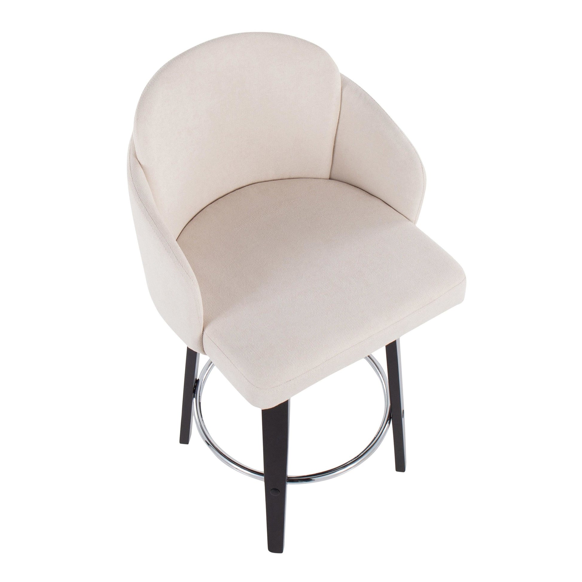 Dahlia Contemporary Counter Stool in Black Wood and Cream Fabric with Round Chrome Footrest By LumiSource - Set of 2 | Counter Stools | Modishstore - 3