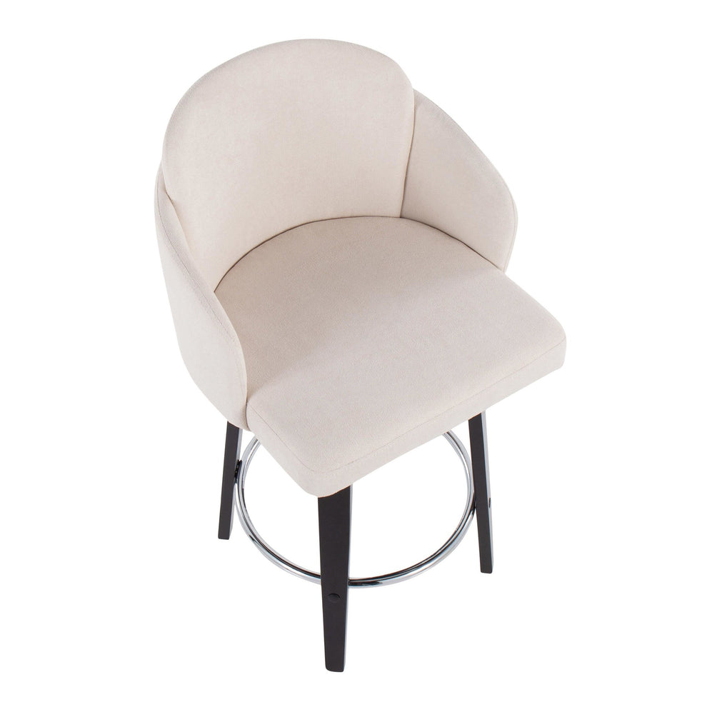 Dahlia Contemporary Counter Stool in Black Wood and Cream Fabric with Round Chrome Footrest By LumiSource - Set of 2 | Counter Stools | Modishstore - 3