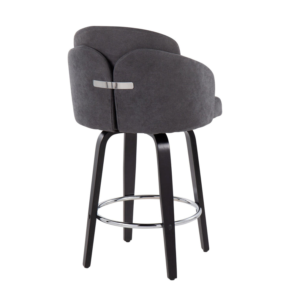 Dahlia Contemporary Counter Stool in Black Wood and Cream Fabric with Round Chrome Footrest By LumiSource - Set of 2 | Counter Stools | Modishstore - 15