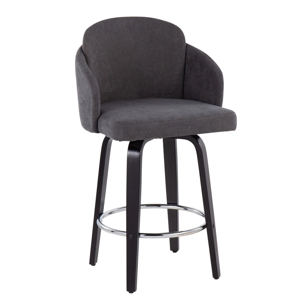 Dahlia Contemporary Counter Stool in Black Wood and Cream Fabric with Round Chrome Footrest By LumiSource - Set of 2 | Counter Stools | Modishstore - 13