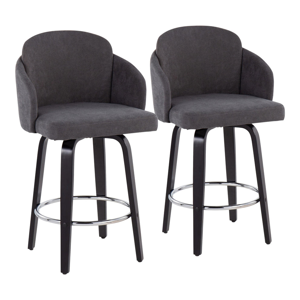 Dahlia Contemporary Counter Stool in Black Wood and Cream Fabric with Round Chrome Footrest By LumiSource - Set of 2 | Counter Stools | Modishstore - 9