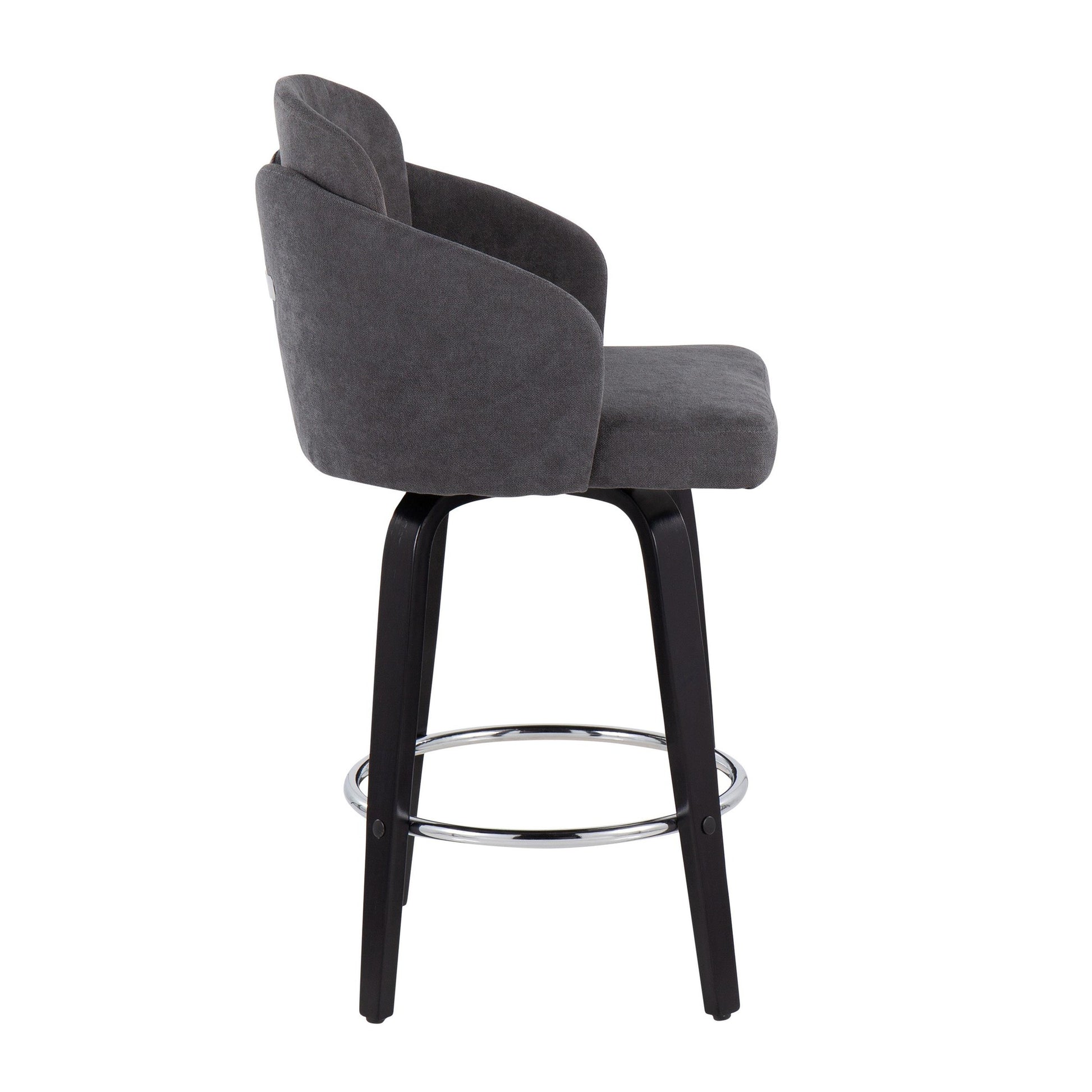 Dahlia Contemporary Counter Stool in Black Wood and Cream Fabric with Round Chrome Footrest By LumiSource - Set of 2 | Counter Stools | Modishstore - 14