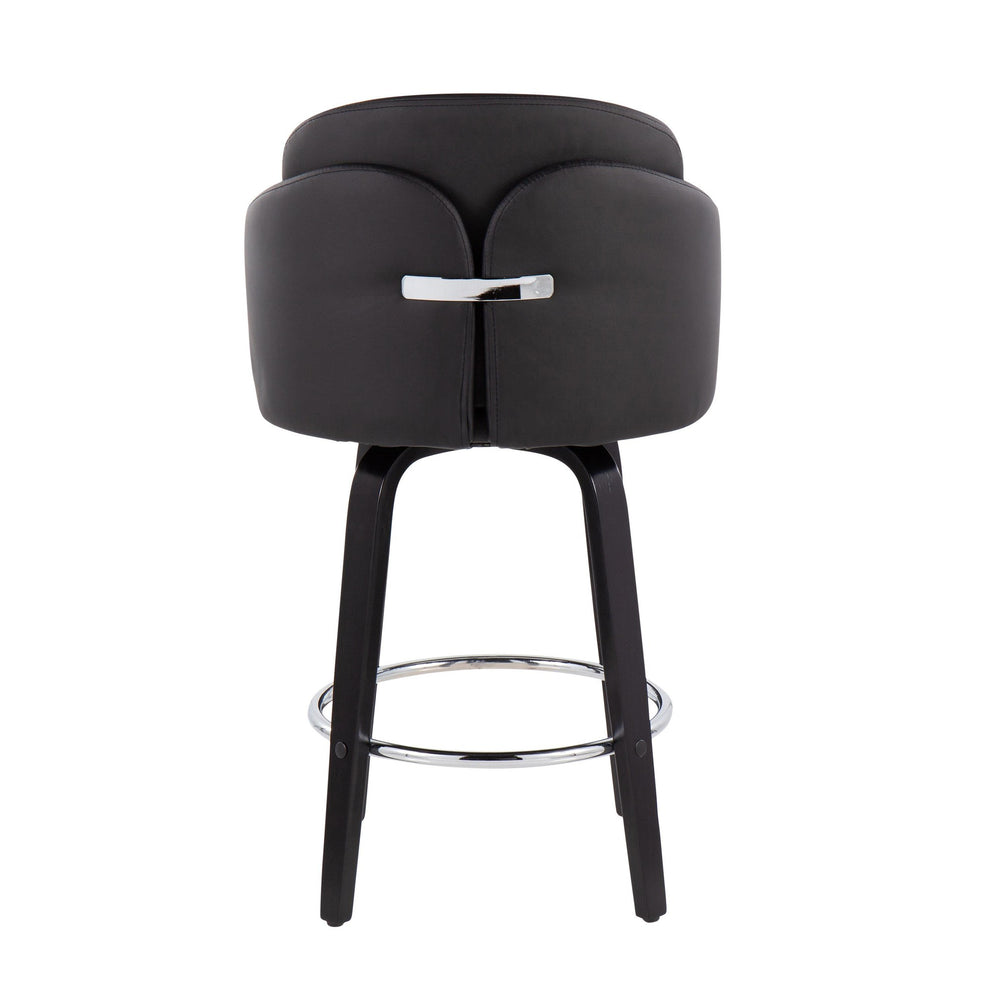 Dahlia Contemporary Counter Stool in Black Wood and Black Faux Leather with Round Chrome Footrest By LumiSource - Set of 2 | Counter Stools | Modishstore - 8