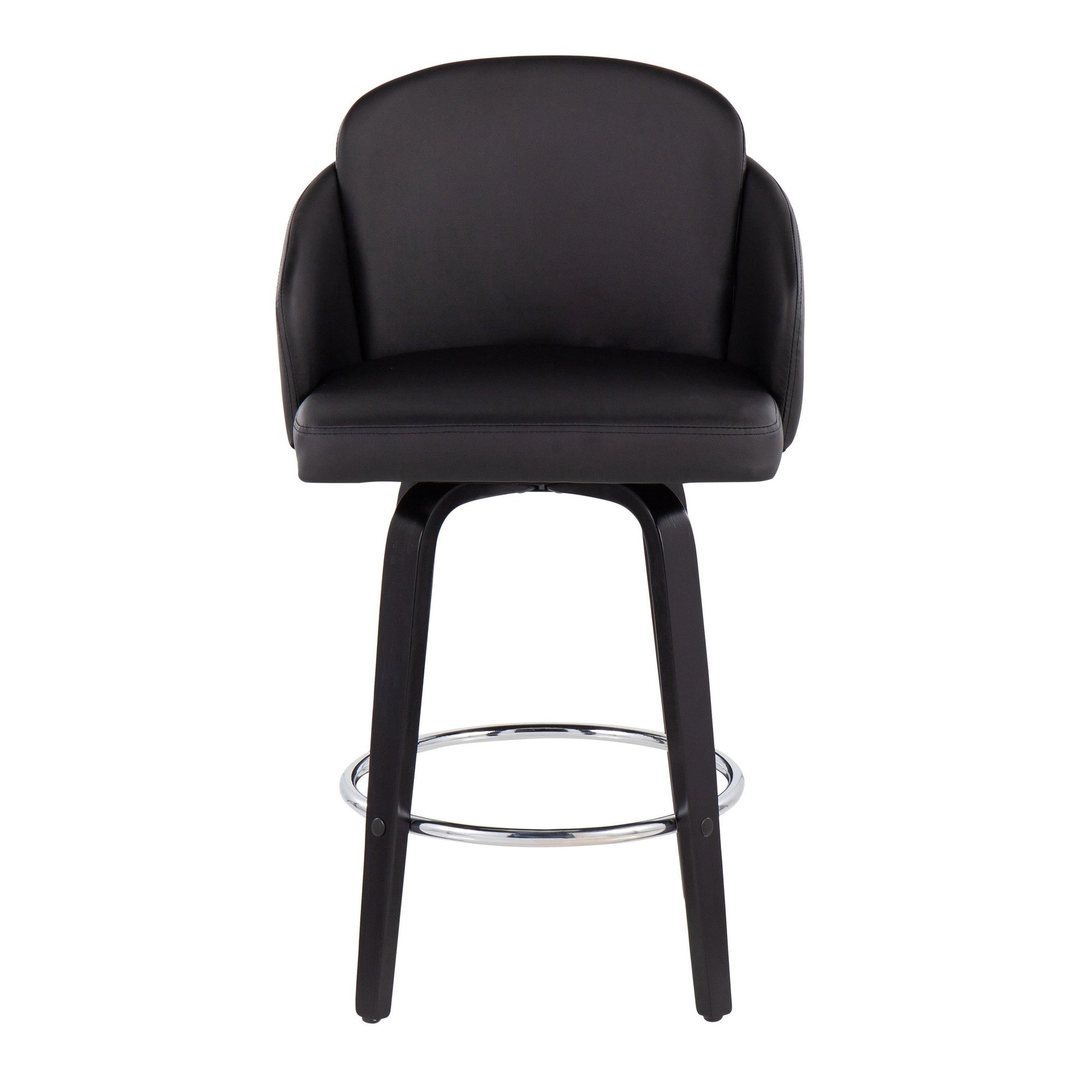 Dahlia Contemporary Counter Stool in Black Wood and Black Faux Leather with Round Chrome Footrest By LumiSource - Set of 2 | Counter Stools | Modishstore - 2