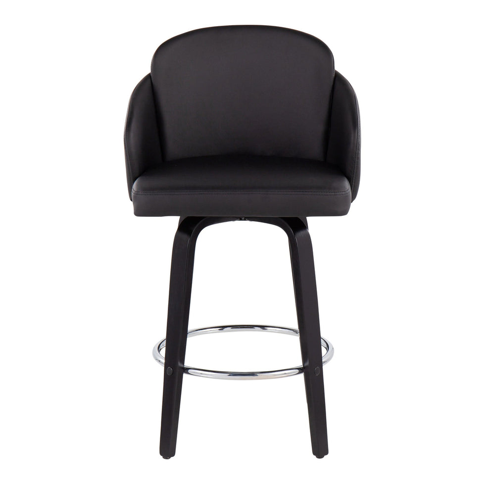 Dahlia Contemporary Counter Stool in Black Wood and Black Faux Leather with Round Chrome Footrest By LumiSource - Set of 2 | Counter Stools | Modishstore - 2