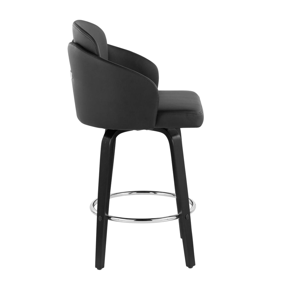 Dahlia Contemporary Counter Stool in Black Wood and Black Faux Leather with Round Chrome Footrest By LumiSource - Set of 2 | Counter Stools | Modishstore - 6