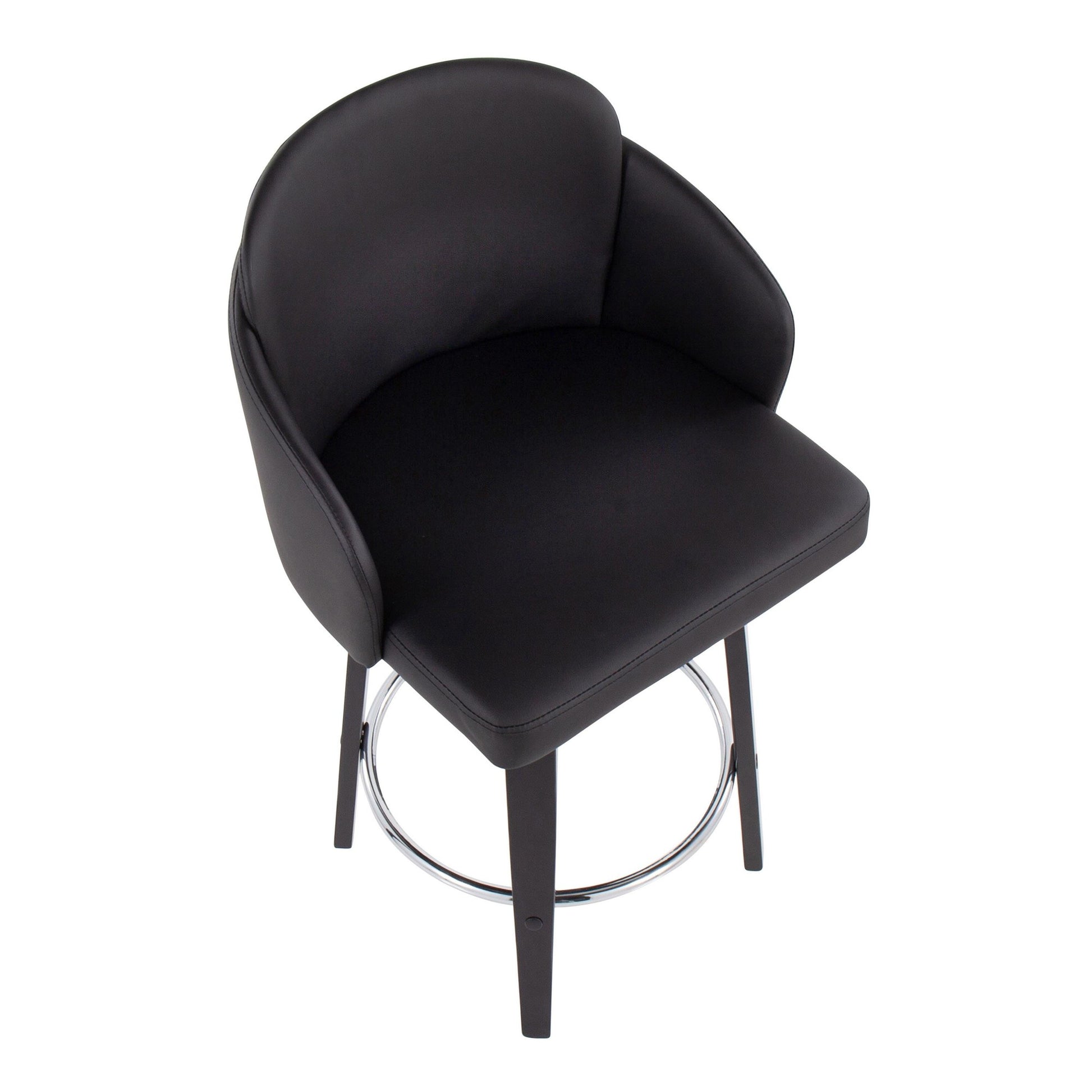 Dahlia Contemporary Counter Stool in Black Wood and Black Faux Leather with Round Chrome Footrest By LumiSource - Set of 2 | Counter Stools | Modishstore - 3