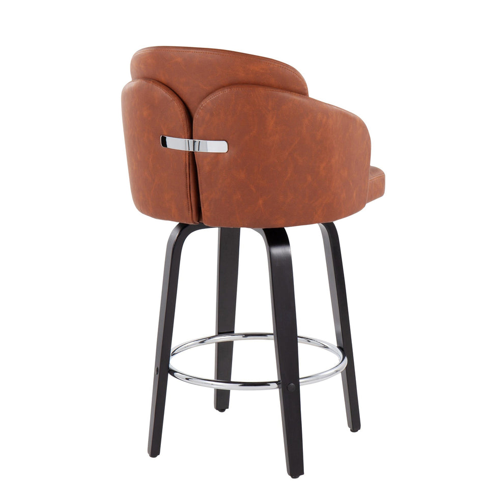 Dahlia Contemporary Counter Stool in Black Wood and Black Faux Leather with Round Chrome Footrest By LumiSource - Set of 2 | Counter Stools | Modishstore - 15
