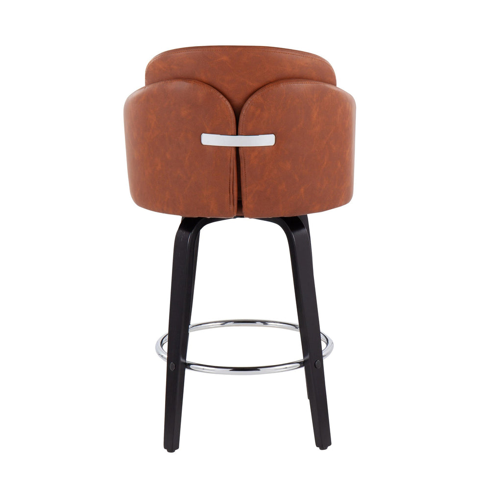 Dahlia Contemporary Counter Stool in Black Wood and Black Faux Leather with Round Chrome Footrest By LumiSource - Set of 2 | Counter Stools | Modishstore - 16