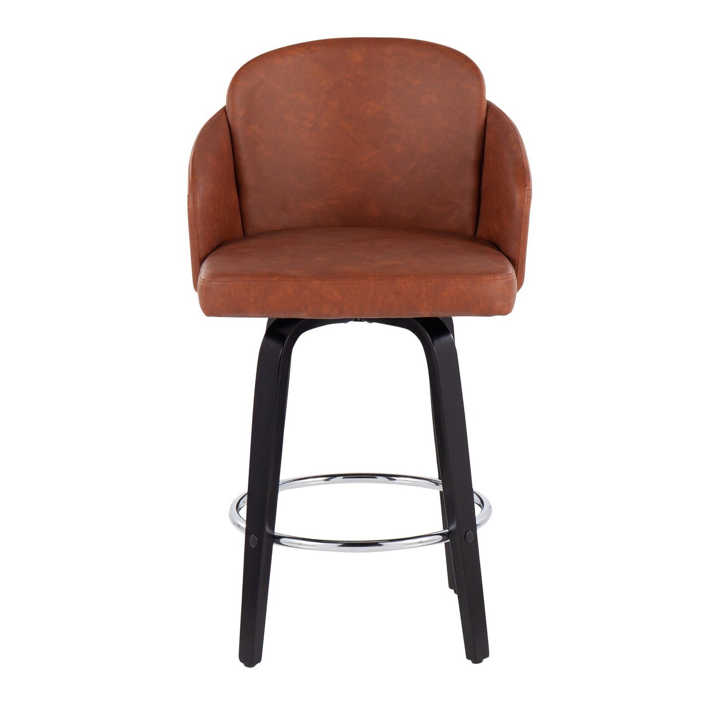 Dahlia Contemporary Counter Stool in Black Wood and Black Faux Leather with Round Chrome Footrest By LumiSource - Set of 2 | Counter Stools | Modishstore - 10