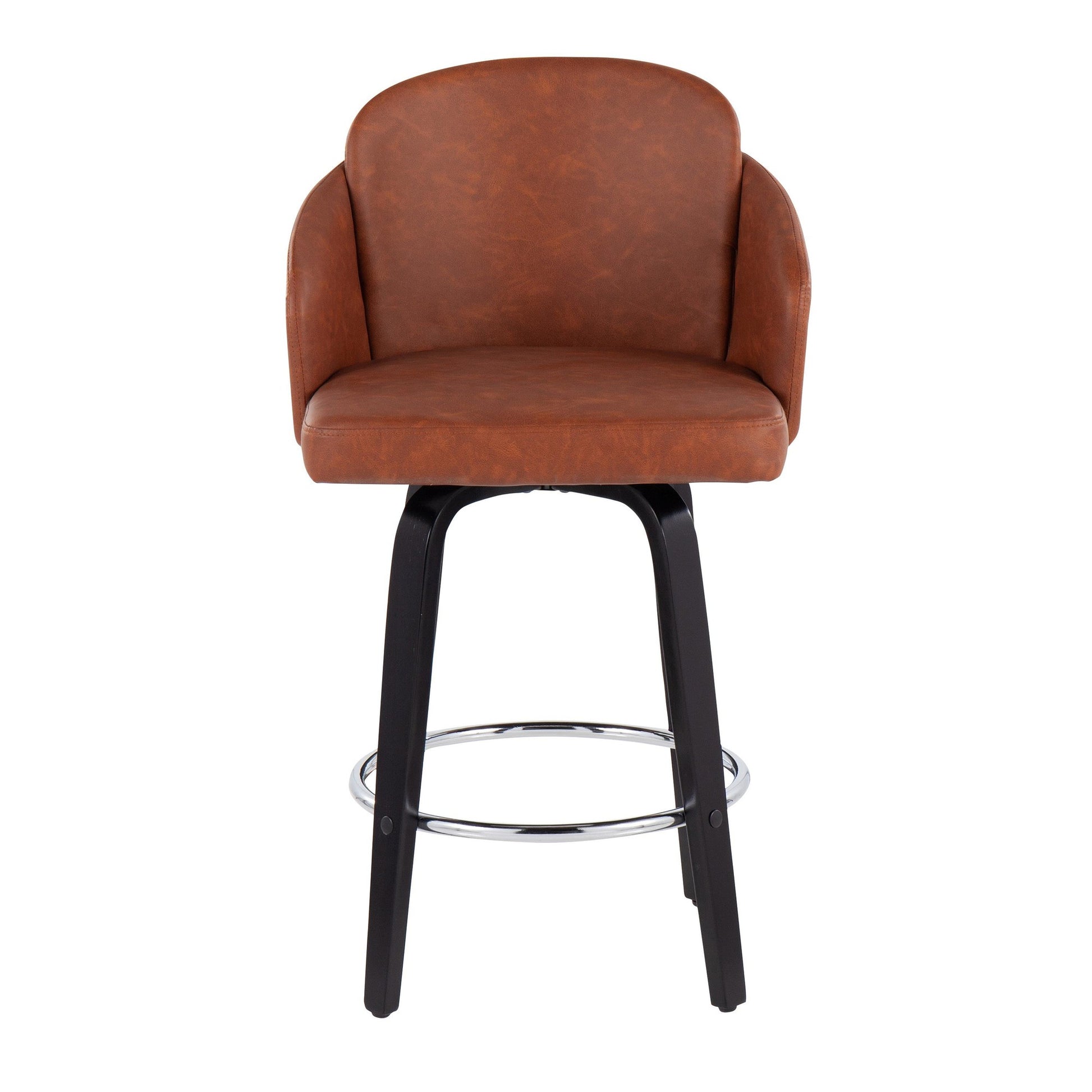 Dahlia Contemporary Counter Stool in Black Wood and Black Faux Leather with Round Chrome Footrest By LumiSource - Set of 2 | Counter Stools | Modishstore - 10