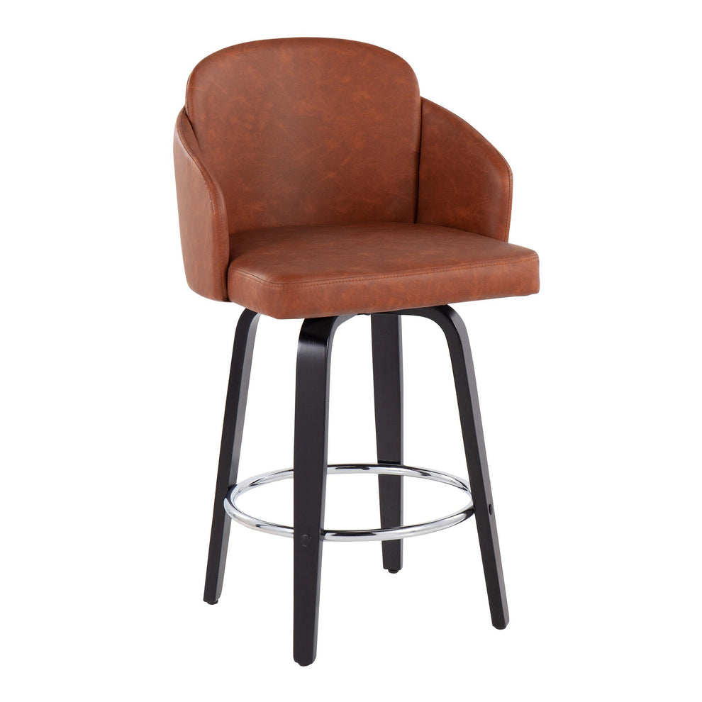 Dahlia Contemporary Counter Stool in Black Wood and Black Faux Leather with Round Chrome Footrest By LumiSource - Set of 2 | Counter Stools | Modishstore - 13
