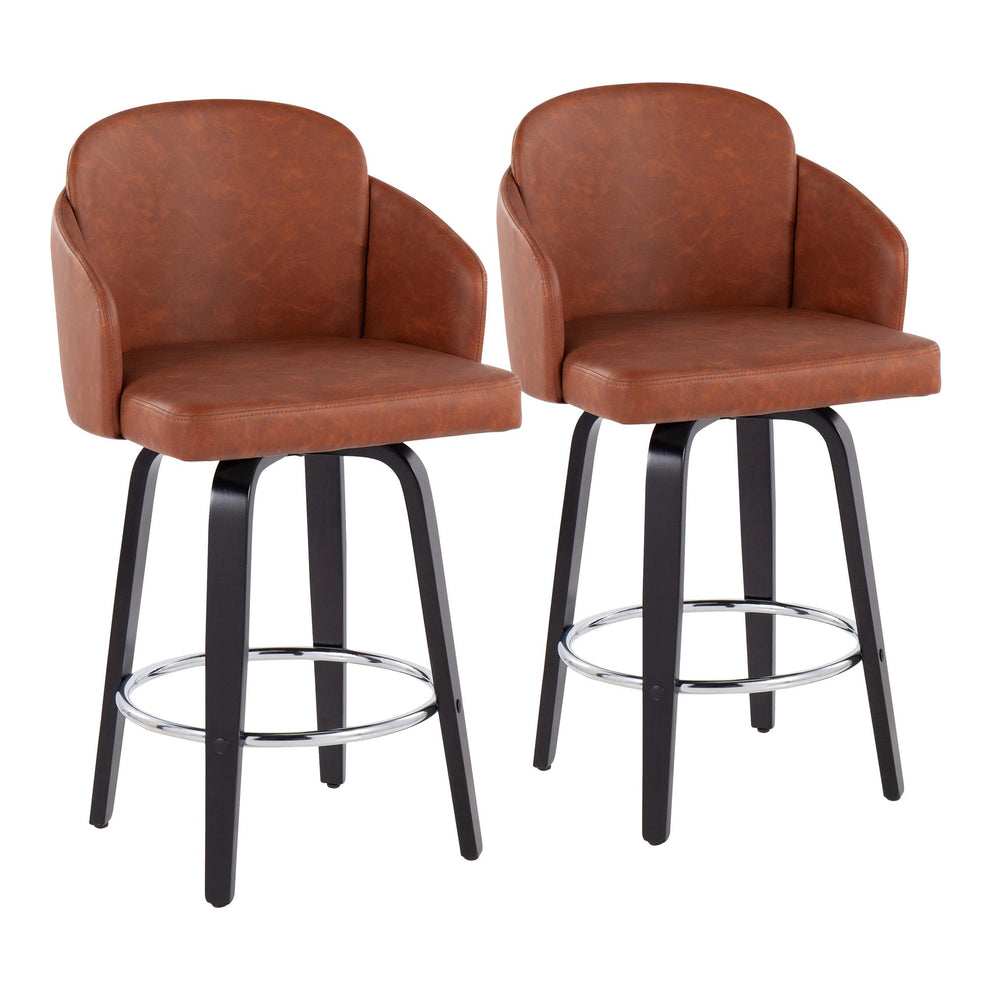 Dahlia Contemporary Counter Stool in Black Wood and Black Faux Leather with Round Chrome Footrest By LumiSource - Set of 2 | Counter Stools | Modishstore - 9